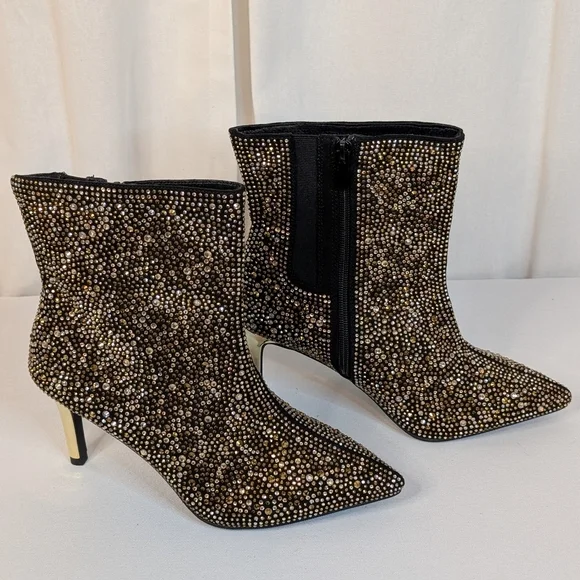 Torrid 7.5 WW Rhinestone Ankle Boots Glam Glitter Stiletto Heel Pointed Toe - Picture 13 of 14